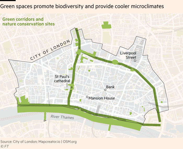 Map of green corridors and nature conservation areas around the city of London. 