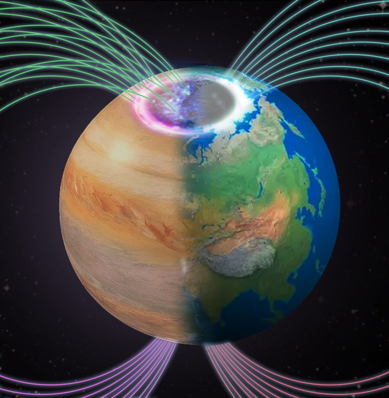 Aurora contrast between Earth and Jupiter