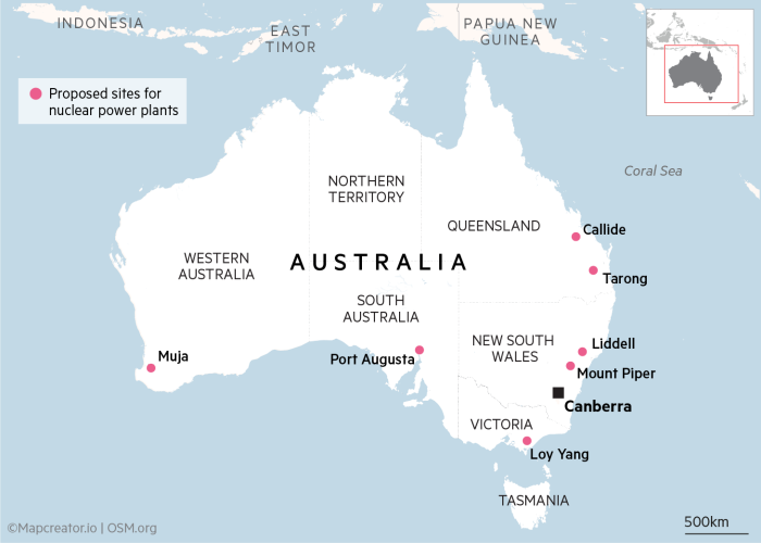 A map showing the seven nuclear sites